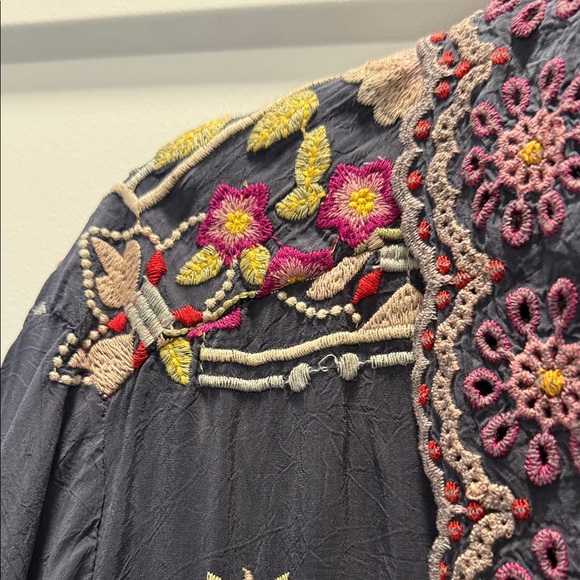Embroidered Open Front Boho Cardigan in Charcoal with Floral Accents - Picture 6 of 7
